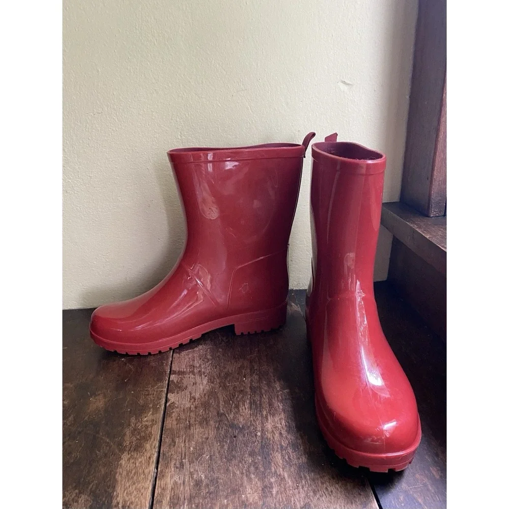 Tommy Hilfiger Women's Red Rain Boots High Gloss Size 8